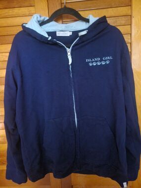 Vacation Tropical Beach Coastal Island Girl Navy Zip Up Hoodie Large